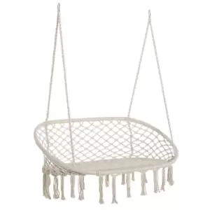 Outsunny Hanging Hammock Chair Macrame Seat For Patio Garden 130W X 75D X 35Hcm - Cream & White