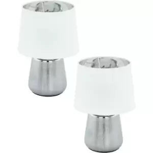 2 PACK Table Lamp Colour Silver Base Shade White & Silver Fabric E14 1x 40W