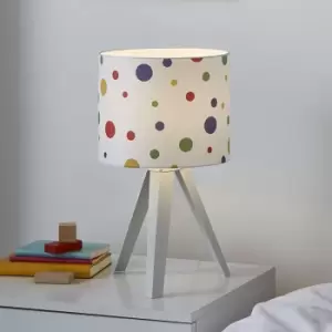 Glow Beacon Dots Printed Multicolour Wood Effect Tripod Table Lamp