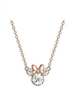 Disney Minnie Mouse Rose Gold Plated Sterling Silver Crystal Pendant Necklace, One Colour, Women