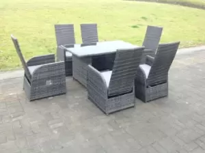 Fimous 6 Seater Outdoor Dark Grey Wicker Rattan Lounge Complete Sofa Set with Rectangular Table