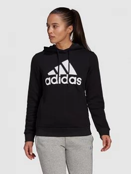 adidas Essentials Big Logo Fleece Hoodie - Black/White, Size 2XL, Women