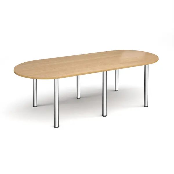 Radial End Meeting Table with 6 Chrome Legs - 2400mm x 1000mm - Oak