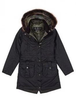 Barbour Girls Homeswood Wax Faux Fur Hooded Coat - Olive