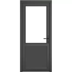 Crystal uPVC Single Door Half Glass Half Panel Left Hand Open In 920mm x 2090mm Clear Double Glazed Grey/White (each)