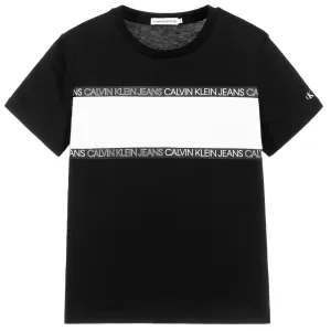 Calvin Klein Jeans Boys Logo Tape Colour Block T-Shirt - Black - 14 Years