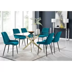 Furniture Box Leonardo 6 Gold Dining Table and 6 Blue Pesaro Black Leg Chairs