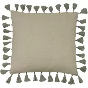 Furn Dune 100% Cotton Chambray Tasselled Cushion Cover, Sage, 45 x 45 Cm