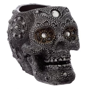 Sliver Beaded Skull Head Tea Light Holder