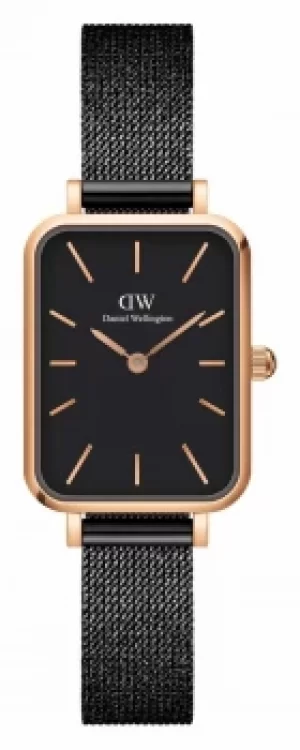 Daniel Wellington Womens Rectangular Rose-Gold and Black Watch