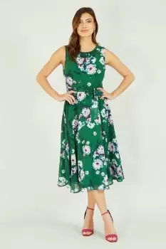 Green Watercolour Floral Skater Dress