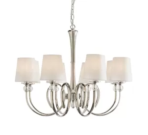 8 Light Multi Arm Lamp Chandelier Polished Nickel Plate, Clear Crystal, E14