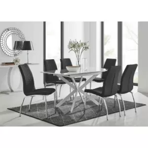 Lira 120 Extending Dining Table and 6 Black Isco Chairs - Black