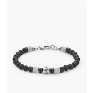 Fossil Mens Heritage Lava Stone And Black Agate Beaded Bracelet - Silver