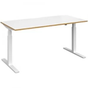 Elev8 Rectangular Sit Stand Single Desk with White & Oak Coloured Melamine Top and White Frame 2 Legs Touch 1600 x 800 x 675 - 1300 mm