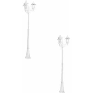 Loops - 2 pack IP44 Outdoor Bollard Light White Aluminium Lantern 3 Arm 60W E27 Post