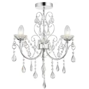 Flush Bathroom Ceiling Light IP44 Chrome & Crystal 3 Lamp Bulb Hanging Pendant