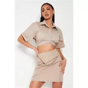 I Saw It First Stone Short Sleeve Extreme Crop Shirt - Brown