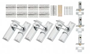 Wickes Bravo Latch Door Handle Set - Polished Chrome 3 Pairs