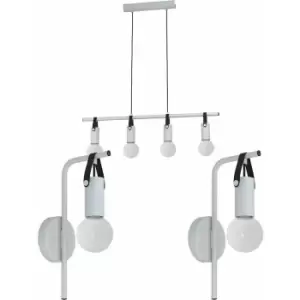 Quad Ceiling Light & 2x Matching Wall Lights Grey & Leather Multi Lamp Trendy