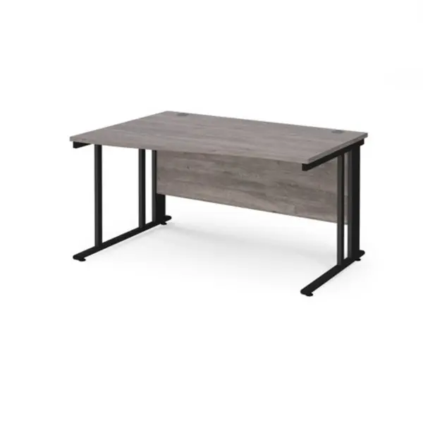 Maestro 25 left hand wave desk 1400mm wide - Black cable managed leg frame, grey oak top