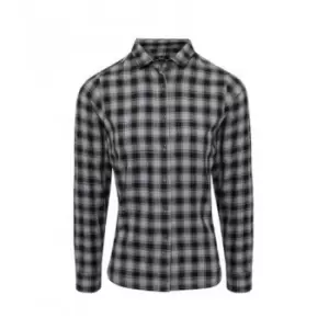 Premier Womens/Ladies Mulligan Check Long Sleeve Shirt (M) (Steel/Black)