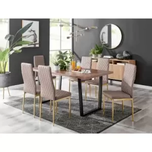 Furniture Box Kylo Brown Wood Effect Dining Table and 6 Cappuccino Milan Gold Leg Chairs