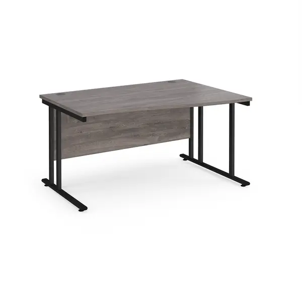 Maestro 25 Wave Desk Black Frame and Grey Oak Table Top - Right Hand - 1400mm