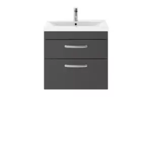 Nuie Athena 600 Wall Hung 2-drawer Vanity & Mid-edge Basin - Gloss Grey