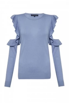 French Connection Louise Frill Cold Shoulder Jumper Melange Blue