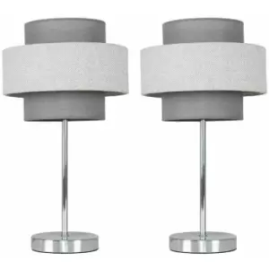 Minisun - 2 x Chrome Touch Table Lamps - Dark Grey & Grey - No Bulb