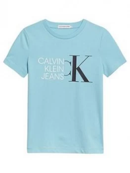 Calvin Klein Jeans Boys Hybrid Logo Fitted T-Shirt - Bright Sky, Bright Sky, Size 10 Years