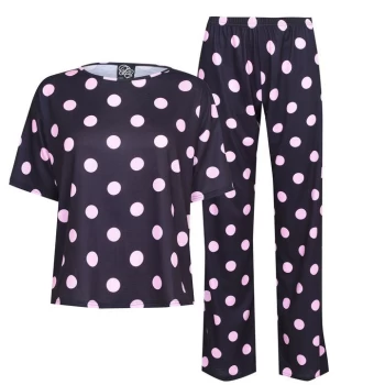 Fabric Navy and Pink Polka Dot Printed Pyjama Set - Polka Dot