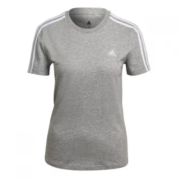 adidas LOUNGEWEAR Essentials Slim 3-Stripes T-Shirt Women - Medium Grey Heather / White