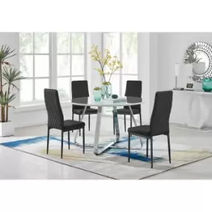 Furniture Box Santorini White Round Dining Table and 4 Black Milan Black Leg Chairs