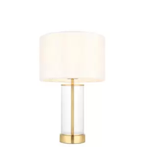 Lessina Base & Shade Table Lamp, Satin Brass Plate, Glass, Vintage White Fabric