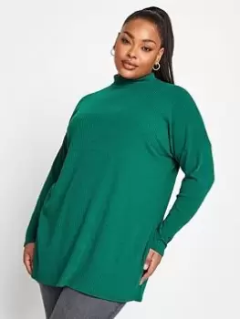 Yours Oversized Turtle Neck Rib Ls T-Shirt. Green, Size 18, Women