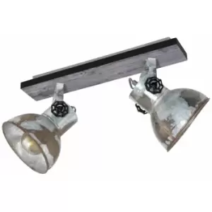 Adjustable 2 Bulb Ceiling Spotlight Wood & Raw Industrial Steel Shade 40W E27