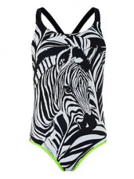 Monsoon Girls Storm S.E.W. Zara Zebra Swimsuit - Black, Size Age: 11-12 Years, Women