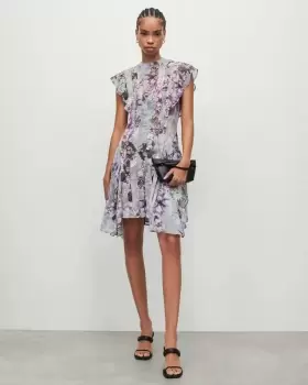 AllSaints Fleur Lucia Semi Sheer Floral Mini Dress