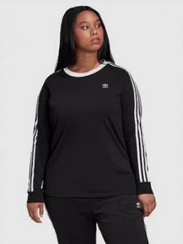 adidas Originals 3 Stripe Long Sleeve T-Shirt (Curve) - Black, Size 2X, Women