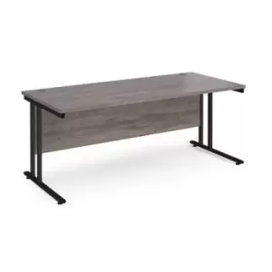 Office Desk 1800mm Rectangular Desk With Cantilever Leg Grey Oak Tops With Black Frames Maestro 25