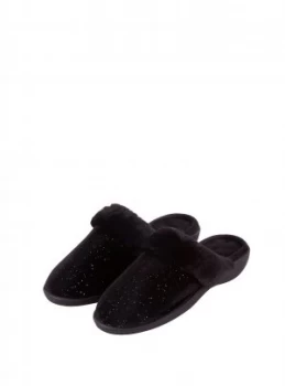 Black Sparkle Velour Heeled Mule Slippers - 5