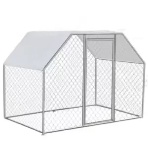 VEVOR Metal Chicken Coop Run, 9.5'x6.5'x6' Large Walk-in Hen House with Cover, Galvanized Steel Poultry Run Extension with Lockable Door, Flat Roof En