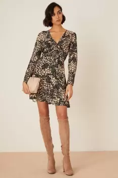 Animal Spot Print Twist Front Mini Dress