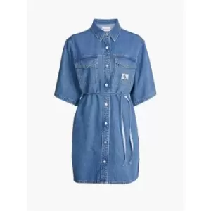 Calvin Klein Jeans Utility Belted Shirt Dress - Blue