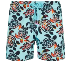 Men Stretch Short Swim Shorts Screen Turtles - Moorise - Blue - Size L - Vilebrequin