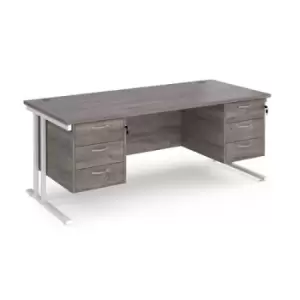 Maestro 25 straight desk 1800mm x 800mm with two x 3 drawer pedestals - white cantilever leg frame and grey oak top