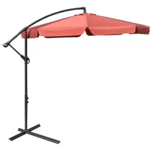 Outsunny 2.7m Garden Banana Parasol Cantilever Umbrella with Crank Handle and Cross Base for Outdoor, Hanging Sun Shade, Wine Red