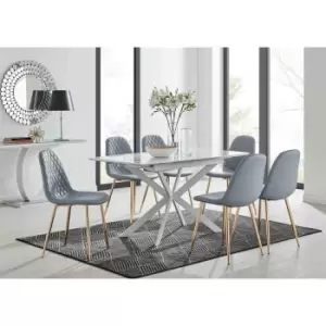 Furniture Box LIRA 120 Extending Dining Table and 6 Grey Corona Gold Leg Chairs